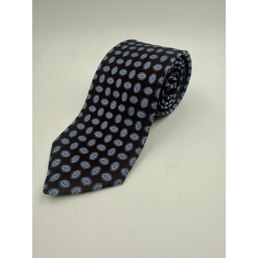 Brooks Brothers Makers Silk Tie Brown Blue Medallion Pattern 3.5” Classic